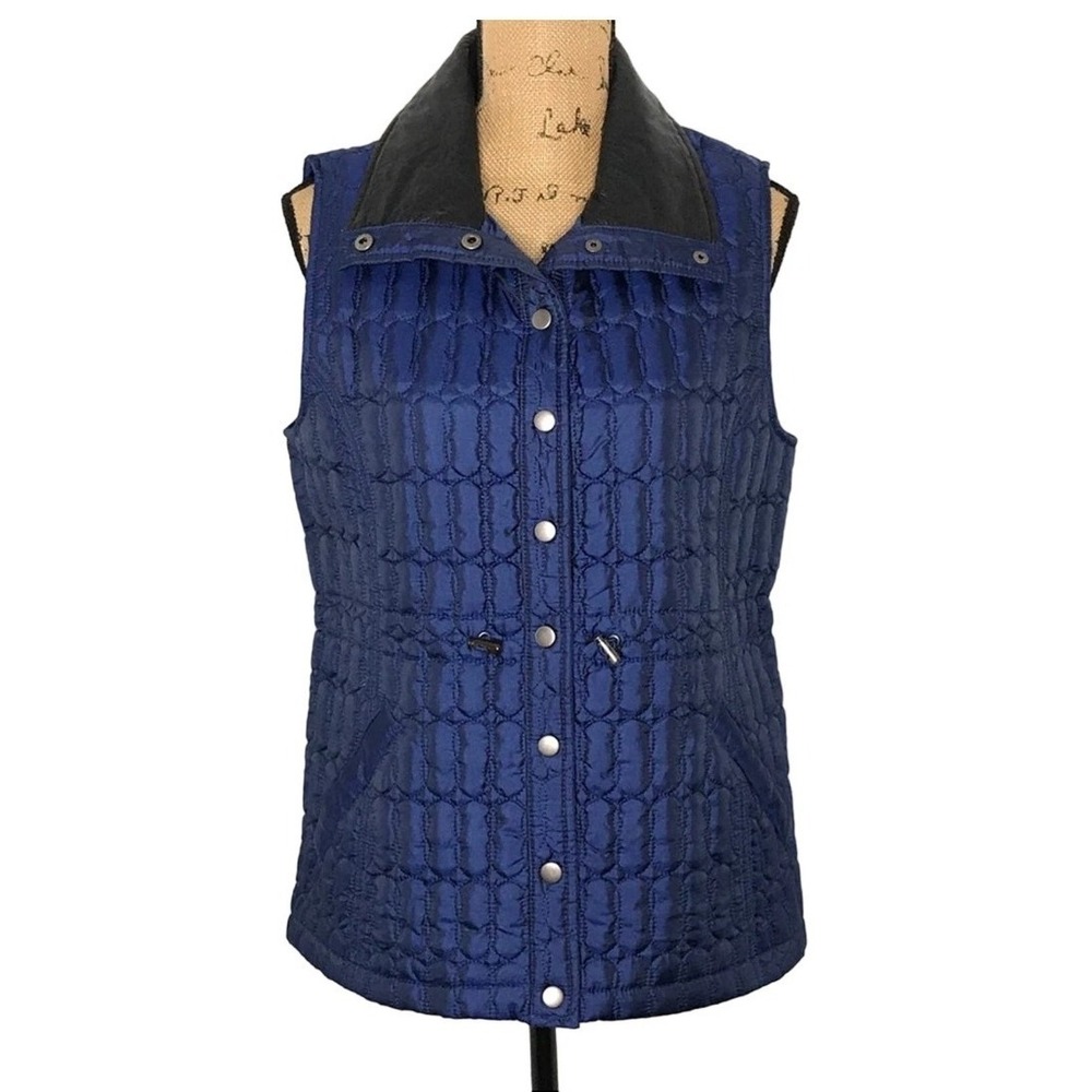 Casual Identity‎ Size Large  Quilted Vest-Vegan Leather Collar-Gorpcore Blue